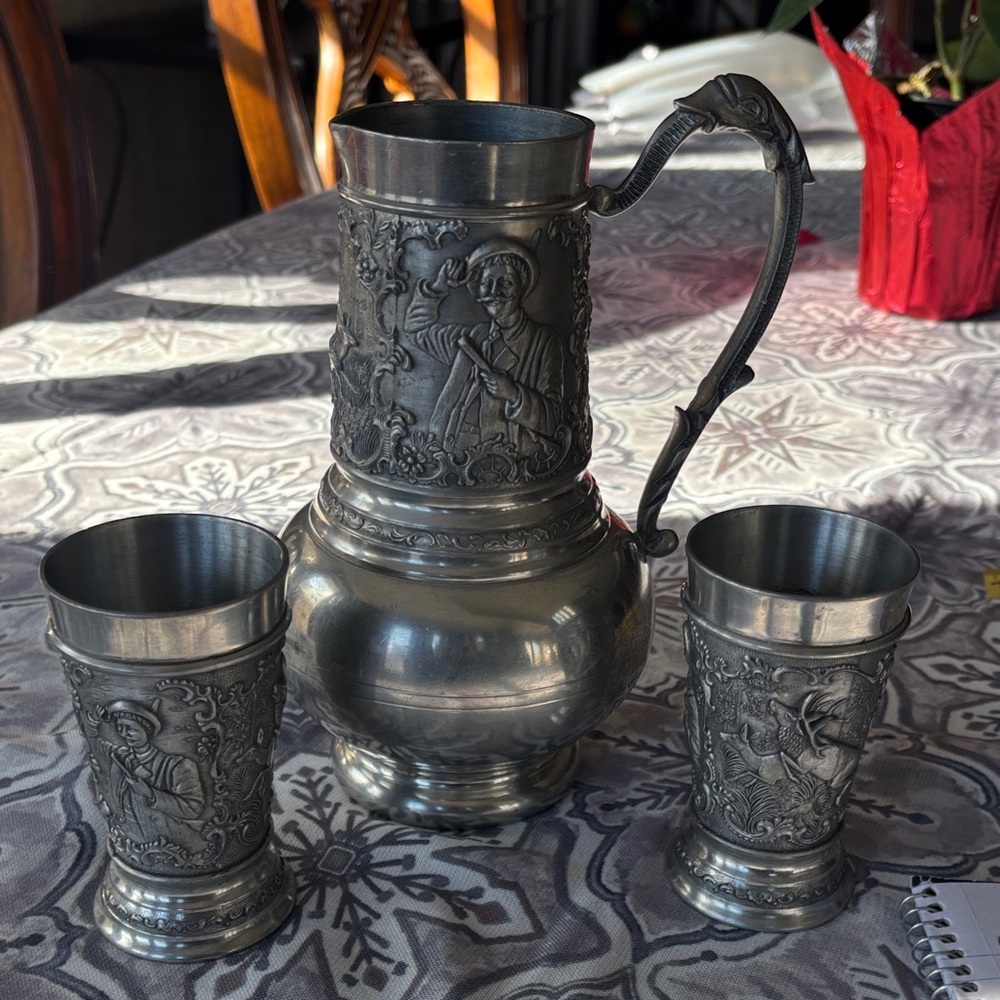 Vintage Pewter Pitcher and Wine Set
